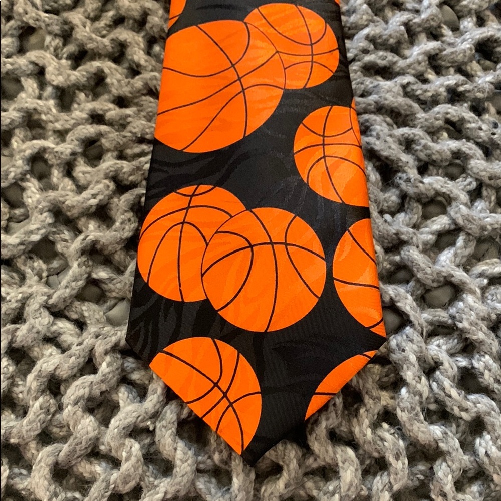 Bold Orange Basketball Pattern Vintage Tie